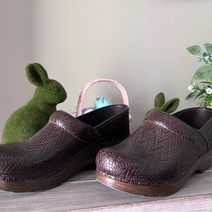 Dansko Brown Textured Leather Clogs